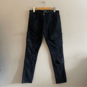 CR-24 Black Slim Fit Cargo Pocket Distressed Stretch Denim Pants – 30x30 EUC